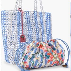 KURT GEIGER Stylish Blue and White Woven Tote Bag